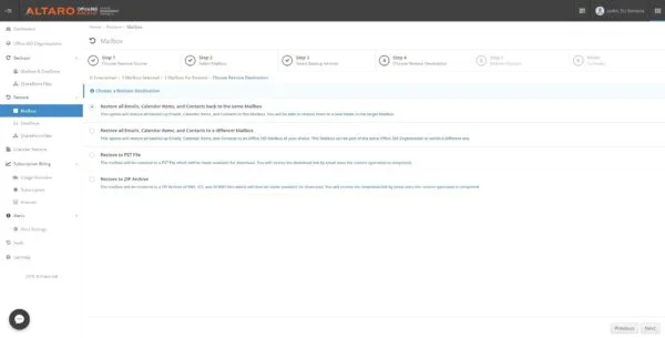 Altaro Office 365 Backup - Restore Options